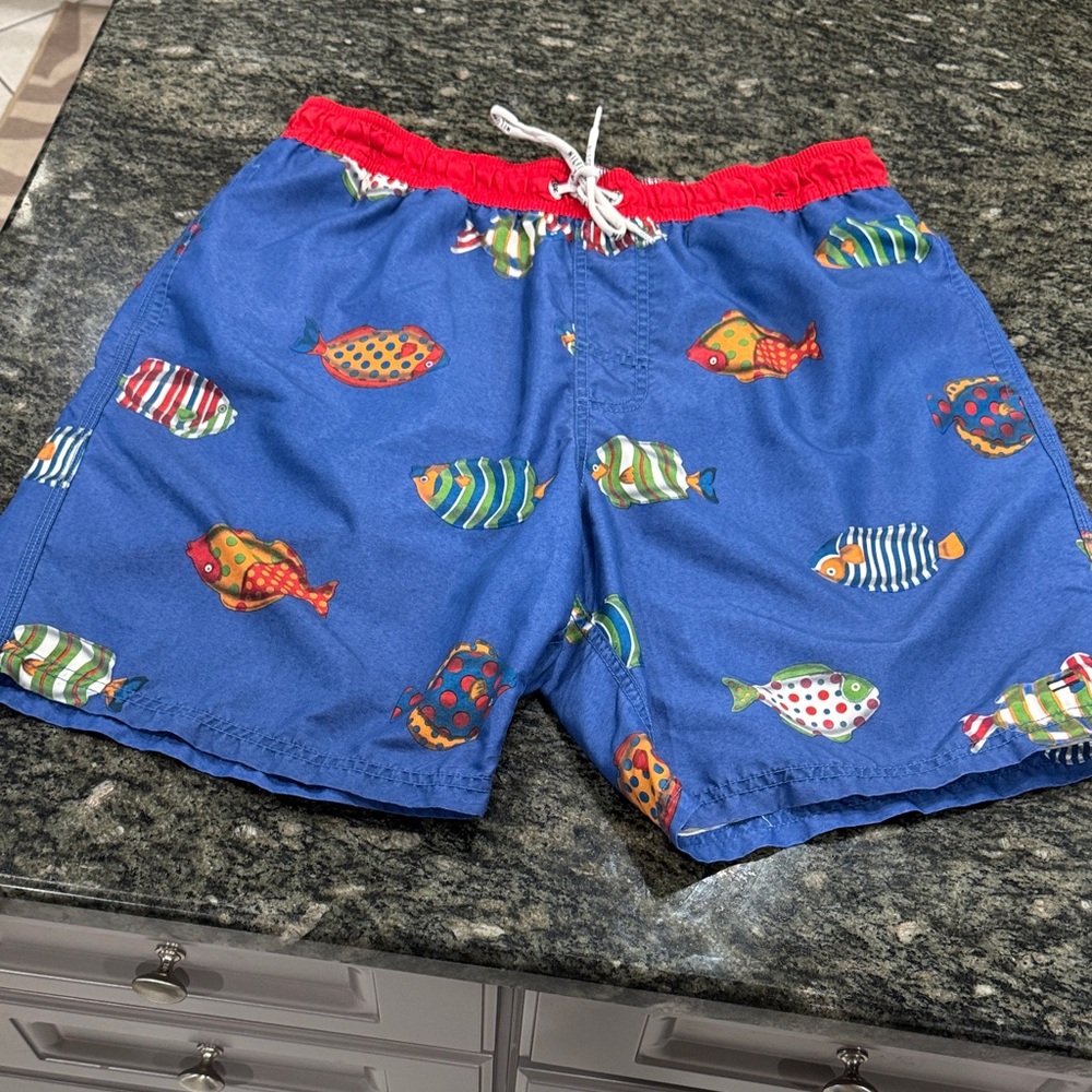 Colorful Fish Print Tommy Hilfiger men’s swim trunks L